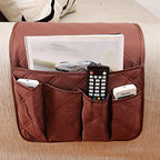 IPENNY Couch Sofa Armrest Organiser Chair TV Remote Holder Bed Storage Pocket Bag for Cellphone Tablet Notepad Book Magazines DVD Eyewears Drinker Snacks Holder Pouch - color: Coffee (5 pockets)