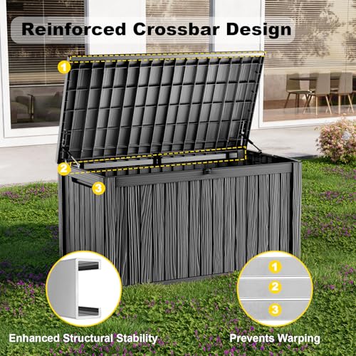 180 Gallon Waterproof Outdoor Storage Box, UV Resistant Resin Deck Box with Hydraulic Rod for Reinforced Stability, Perfect for Patio, Garden, and Pool（Black，180 Gallon） - color: Black, size: 180 Gallon