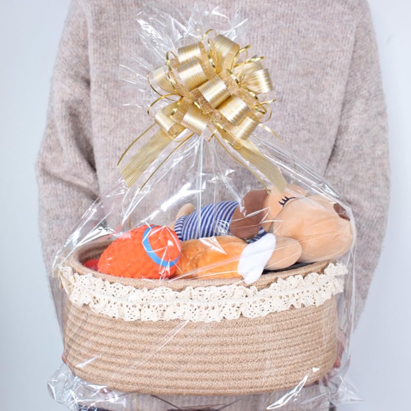 Yimi's Dream Baskets for Gifts Empty, Small Brown Storage Basket for Shelves, Decorative Jute Woven Basket for Nursery, Baby Shower, Christmas, Families (Oval, 12"x 8"x 5") - color: brown with lace, size: Oval - 12"x8"x5"