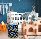 ESSME Dinosaur Laundry Basket Storage Bin large Collapsible Canvas Waterproof Coating Nursery hamper for Toy Bins,Baby hamper,Boys and Girls,Home Organizer.(Navy Blue dinosaur) - color: Navy Blue dinosaur