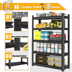 Garage Storage Shelves, 4-Tier Heavy Duty Metal Shelving Unit, 2400LBS, Adjustable Shelves and Storage Rack, Utility Garage shelving for Kitchen, Warehouse, Basement, Pantry, black, 16"W x 12"D x 44"H - size: 16"W x 12"D x 44"H