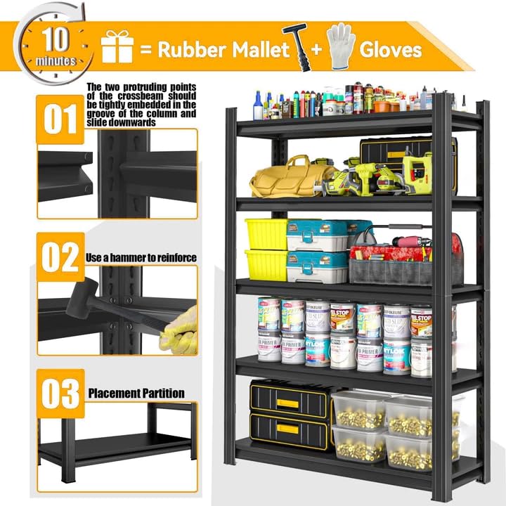 Garage Storage Shelving, 2-Tier Metal Shelves, Heavy Duty Shelving Unit and Storage Large Rack, 1200 lbs, Utility Garage Organizer Shelf for Kitchen, Warehouse, Basement, Pantry, Black - size: 16"Wx16"Dx22"H