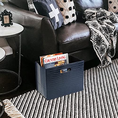 HofferRuffer Magazine Basket Holder, Foldable Magazine Rack, Document File Holder Organizer, File Folder, Newspaper Storage Bin Organizer for Home or Office (Dark Blue) - color: Dark Blue