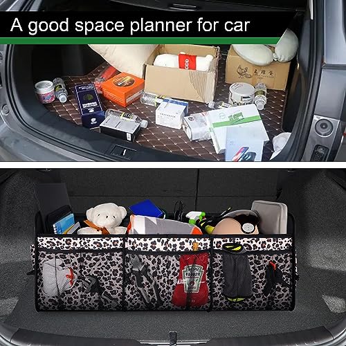 Femuar Collapsible Trunk Organizer - 90L Large Capacity with 15 Pockets, Waterproof for SUV/Car/Jeep/Sedan, Extra Large Leopard Print - color: Leopard print, size: Extra Large