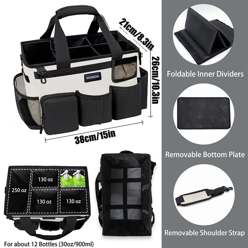 Wearable Cleaning Caddy Bag,Cleaning Supply Tote for Cleaning Supplies, Cleaning Organizer with Adjustable Shoulder and Waist Straps for Cleaners Housekeepers (Black-White, Large) - color: Black-White, size: Large