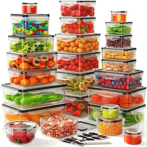 52 PCS Food Storage Containers Set with Airtight Lids (26 Lids &26 Containers) - BPA-Free Plastic Food Container for Kitchen Storage Organization, Salad Fruit Lunch Containers with Labels & Marker - color: 26 Pack