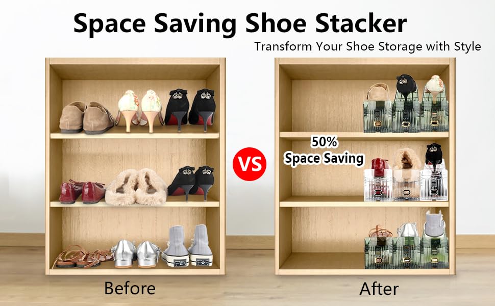 Yes!Fresh Shoe Slot Organizer, Boutique Display Style Shoe Stacker for A Pair of Shoes, Separable Shoe Rack for Closet Organization, 3 Adjustable Narrow Shoe Rack (Transparent Green, 2 Pack) - color: Transparent Green, size: 2 Pack