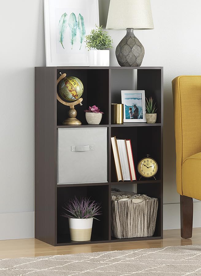 Whitmor 6 Cube Storage Organizer, 3 Tier Stackable Mdf Wood Bookcase, Open Storage Display Bookshelf, Storage Cabinet for Living Room, Bedroom, Home, Office, 23.7"L x 11.7"W x 35.2"H, Espresso - color: Espresso, size: 6 Cube Stackable