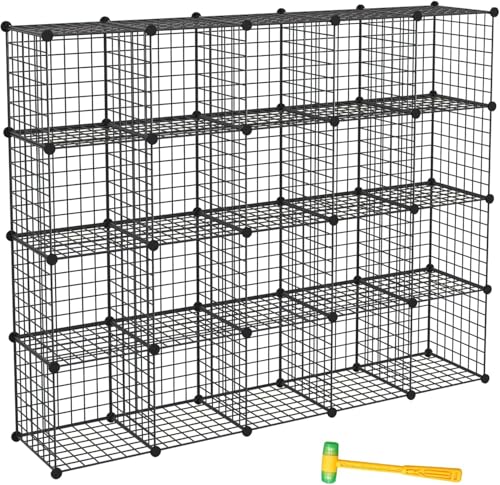TUMUCUTE Wire Storage Cubes, Metal Storage Shelves Bookshelf, Stackable Modular Closet Organizer for Bedroom Living Room, Office, Black (20-Cube, Iron) - color: Iron, size: 20 Cubes