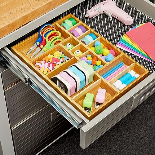 Juvale Drawer Organizer Tray - 8-Slot Drawer Divider for Utensils - Versatile Silverware Holder - Desk Tray for Office Supplies - 14 x 10 x 2 in, Brown, Bamboo - size: 14" x 10" x 2" inches