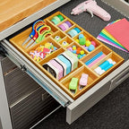 Juvale Drawer Organizer Tray - 8-Slot Drawer Divider for Utensils - Versatile Silverware Holder - Desk Tray for Office Supplies - 14 x 10 x 2 in, Brown, Bamboo - size: 14" x 10" x 2" inches