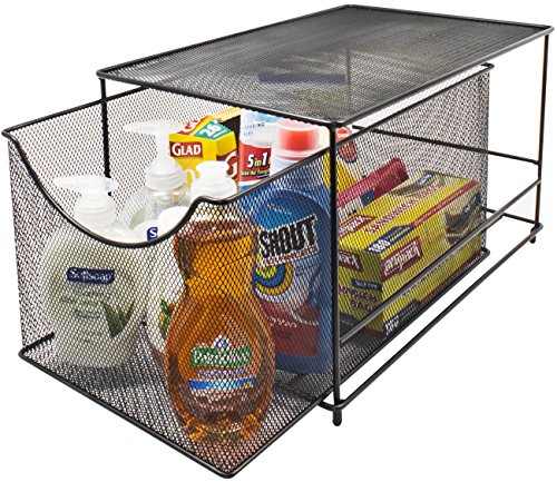 Sorbus® Cabinet Organizer Drawers— Mesh Storage Organizer with Pull Out Drawers—Ideal for Countertop, Cabinet, Pantry, Under the Sink, Desktop and More (Black Bottom Drawer) - color: Black, size: 1 Drawer