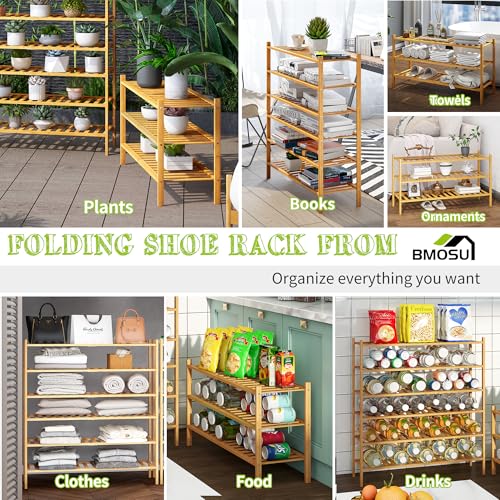 BMOSU 3-Tier Bamboo Extended Shoe Rack Premium Stackable Shoe Shelf Storage Organizer for Hallway Closet Living Room Entryway Organizer (Natural Bamboo) - color: Natural Bamboo, size: 3-Tier Long（33.3*11*18.3inches）
