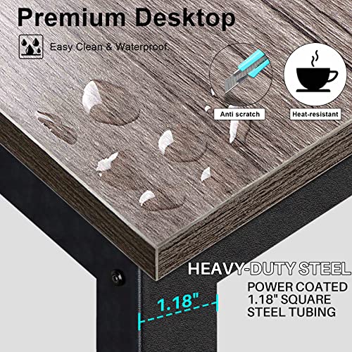 Aquzee Desk with Hutch Bookshelves, Computer Desk with 3 Tiers Storage Shelves, Space Saving Design Black Metal Legs Desk with Grey Board, Easy Assemble - color: Grey, size: 47inch