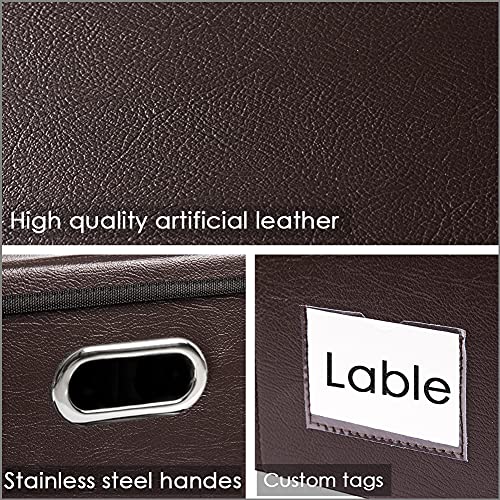 PRANDOM Collapsible Storage Bins with Lids [3-Pack] Leather Fabric Foldable Storage Boxes Organizer Containers Baskets Cube with Cover for Bedroom Closet Office Nursery Brown (14.9x10.8x10) - color: Brown, size: Medium(3-Pack)