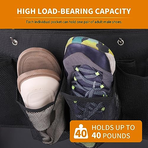 RVZONE RV Shoe Pockets 6 Large Pockets Heavy Hanging Bedside Storage Organizer with Sturdy Hooks Storage Pockets Hangs on bed for Shoes Toys and Tool Accessories - color: Black, size: Mesh, 1pcs