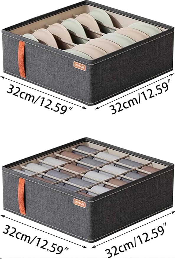 3pack Wardrobe Clothes Organizer，Foldable Underwear Storage Box Fabric Storage Bin with Divider for Socks Bra Clothes Underwear Organizer Drawer Multifunctional Household Box (Dark gray)