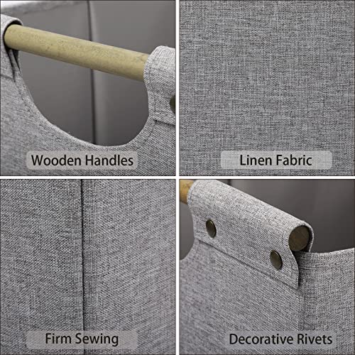 HOONEX Collapsible Storage Bins, 13x13x13in Storage Cubes Linen Fabric, 3 Pack, Storage Baskets with Wooden Carry Handles and Sturdy Heavy Cardboard, for Home, Office, Car, Nursery, Light Grey - color: Light Grey, size: 13" L x 13" W x 13" H