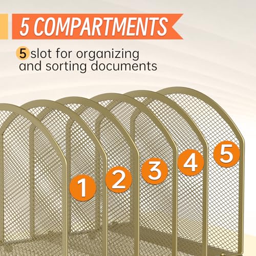 MINDEPOT Desk File Organizer 5 Sections Desktop Organizer File Sorter Office Organization File Folder Holder for Office School & Classroom (Gold, 5 Section - 1Pack) - color: Gold, size: 5 Section - 1Pack