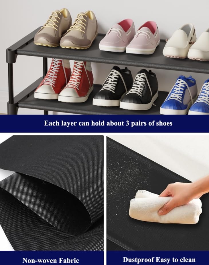 Kitsure Shoe Rack - Non-Woven Shoe Rack Shelf, Shoe Organizer for Closet, Entryway, Garage & Corridor, Stackable Shoe Shelves, 27.5" Wide - 2 Tier, Black - color: Black, size: 27.5" Wide - 2 Tier