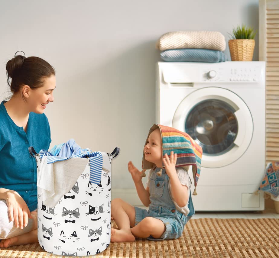 Large Storage Baskets,Waterproof Laundry Baskets,Collapsible Canvas Basket for Storage Bin for Kids Room,Toy Organizer,Home Decor,Baby Hamper(Bowknot Cat) - color: Bowknot Cat