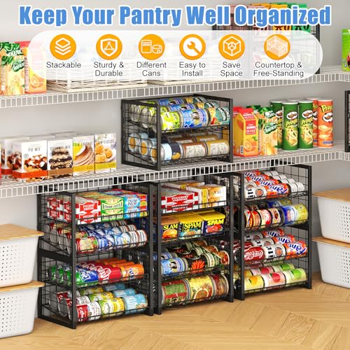 X-cosrack 2-Tier Stackable Can Organizer for Pantry, 3 Packs Adjustable Pantry Organizer Storage for Canned Food Goods Soda, Sturdy Canning Rack Can Dispener Storage Holder for Pantry Kitchen, Black - size: 3 Packs 6 Tier