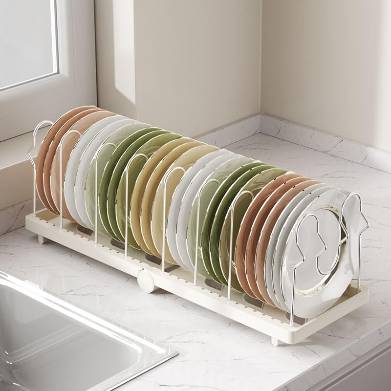Foldable Pots and Pans Organizer Under Cabinet, 8 Adjustable Stainless Steel Dividers,28.5" L x 9.1" W x 9.9" H Expanded, Folds Flat, Heavy Duty Kitchen Cabinet Organizer with Lid Holder