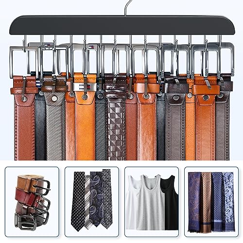 Belt Hanger for Closet Max 42 Belts, Sturdy Wood Belt Rack Closet Accessories with 14 Hooks Belt Organizer for Closet Organizers and Storage -Black 1 Pack - color: Black, size: 1 Pack