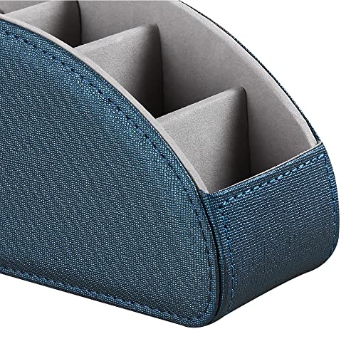 Leather Remote Control Holder,TV Remote Caddy with 5 Compartments,Desktop Organizer,for Store TV,DVD,Blu-Ray,Media Player,Heater Controllers(Blue) - color: Blue