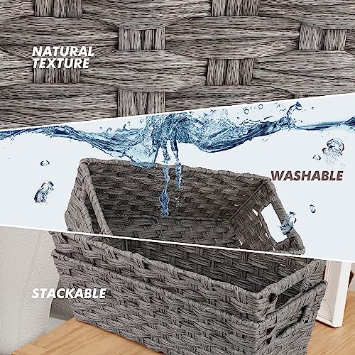 Wicker Storage Baskets for Bathroom, Toilet Tank, Decor - Woven Grey Baskets, 15¾" x 6¾" x 4¾", 2-Pack - color: Grey, size: 15¾" x 6¾" x 4¾"