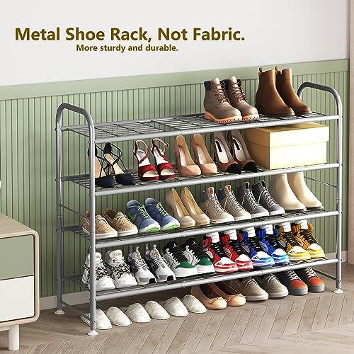 LINZINAR Shoe Rack 4 Tier Storage Organizer for Closet Entryway Metal Grey - color: Grey, size: 4-Tier