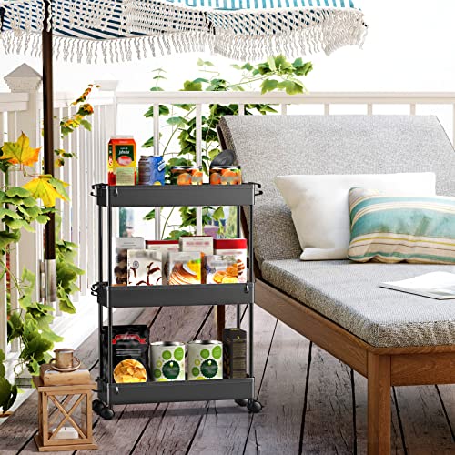 SPACEKEEPER Slim Rolling Storage Cart, 3 Tier Bathroom Storage Organizer Laundry Room Utility Cart Mobile Shelving Unit, Multi-Purpose for Kitchen Office Bathroom Laundry Narrow Places, Black - color: Black