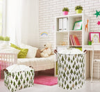 Nursery Laundry Basket Canvas Fabric Baby Boy Storage Bins,Collapsible Woodland Hamper,Waterproof Storage Baskets with Leather Handle,Forest Nursery Decor,Toy Organizer (Tree)