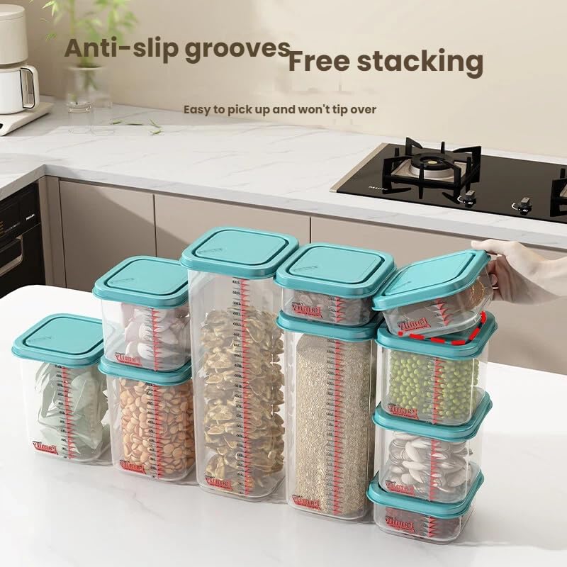 Airtight Food Storage Container With Lids 9PCS Family Set, BPA-Free Food-grade Plastic Stackable Leak-proof Kitchen Pantry Organizers for Pasta, Nuts, Dry Goods, Snack,Modular Design (Blue) - color: Blue