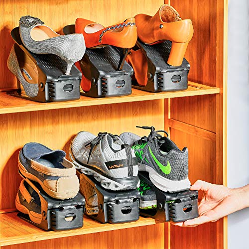 Shoe Slots Organizer, 24PCS Adjustable Double Layer Stack Shoe Rack, 50% Space-Saving Storage Rack Holder, Black - color: Black