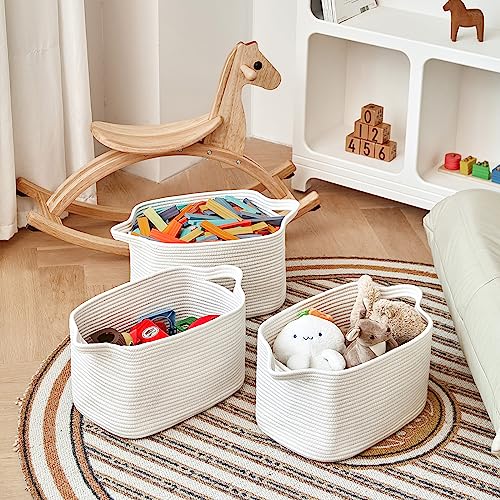R RUNKA Cotton Rope Storage Basket 15"x10"x9" – Fabric Storage Bins for Organizing Clothes,Toys,Blankets – Durable Woven Storage Basket for Closet, Shelf & Living Room