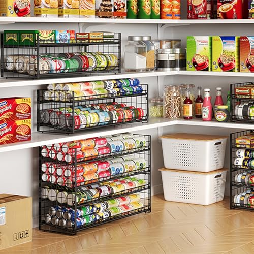 3 Tier Stackable Can Rack Organizer for Pantry Shelf, Adjustable Extra-Long Can Holder for Kitchen Storage, Sturdy Standing Rolling Can Dispenser for Canned Food Goods Drink Soup up to 96, Black - style: Length（29.72’‘）-3Tier