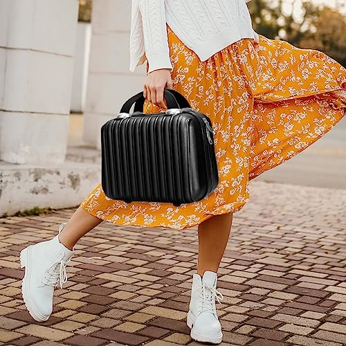11 inch Hard Shell Cosmetic Case Makeup Travel Case Organizer Bag Small Portable Make up Train Hand Luggage with Elastic Strap ABS Mini Suitcase Gifts for Her. - color: Black, size: 11 Inch