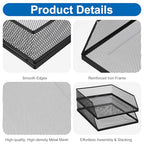 2-Tier Stackable Paper Tray Organizer with Top Tray, Metal Mesh Desktop File Holder & Document Sorter for Office, Home, Learning Places (Black)