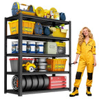 Garage Shelving Heavy Duty, 5-Tier Storage Shelves, 62" H Adjustable Metal Shelving Unit, 3000 lbs, Utility Garage Organizer Shelf for Basement, Kitchen, Pantry, Warehouse, Black - size: 46"W x 19"D x 62"H