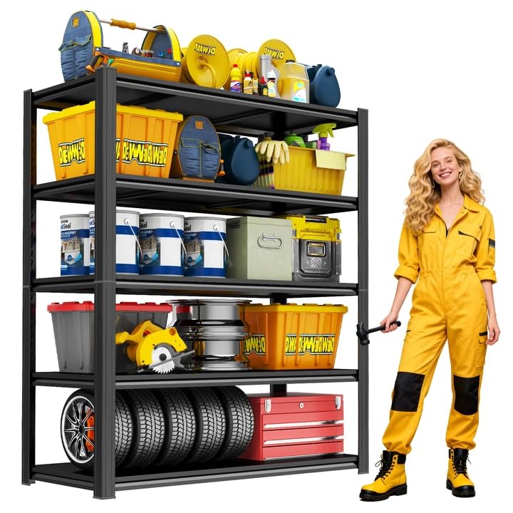 Garage Shelving Heavy Duty, 5-Tier Storage Shelves, 62" H Adjustable Metal Shelving Unit, 3000 lbs, Utility Garage Organizer Shelf for Basement, Kitchen, Pantry, Warehouse, Black - size: 46"W x 19"D x 62"H