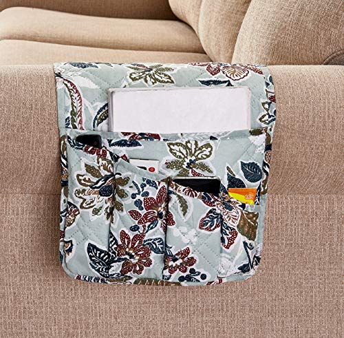 Brilliant Sunshine Vintage Beautiful Green Flowers Couch Armrest 5 Pockets Organizer, Slip Resistant Armchair Caddy, Washable Remote Controls Holder, Storage for Magazine, Tablet, iPad, 35×13", Green - color: Green