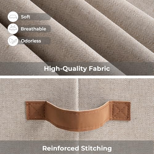 StorageWorks Storage Bins with Lids, Decorative Storage Boxes with PU Handles, Foldable Storage Baskets for Closet, Shelves, Stackable, Brown and Beige, Large, 3-Pack - color: Brown and Beige, size: Large