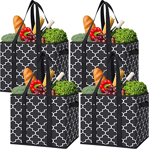 WISELIFE Reusable Grocery Bags 4-Pack Foldable Washable Large Storage Bins Basket Water Resistant Shopping Tote Bag Black - color: Black, size: 4 Pack