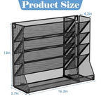Jakyitvi File Organizer Wall Mounted, 4 Tiers Durable Adjustable Metal Desk Organizer, Desktop Hanging File Holder with 4 Pen Slots Stable, 4 Pull-Out Divider for File, Mail, Black, Patent Pending - size: 5 Tier & Metal