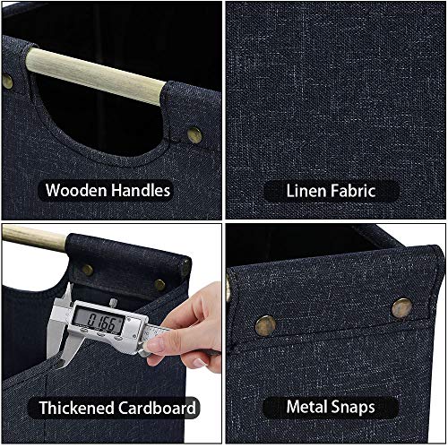 HOONEX Collapsible Storage Bins, 13x13x13in Storage Cubes Linen Fabric, 3 Pack, Storage Baskets with Wooden Carry Handles and Sturdy Heavy Cardboard, for Home, Office, Car, Nursery, Dark Grey - color: Dark Grey, size: 13" L x 13" W x 13" H