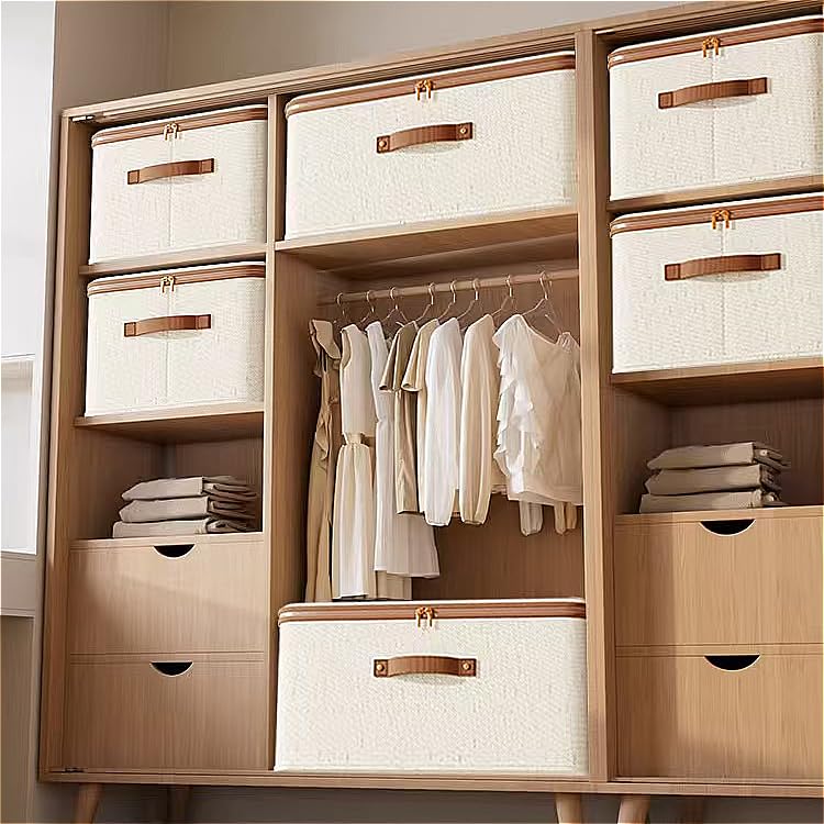 Storage Bins with Lids, Fabric Storage Boxes with Handles, Breathable Cotton Linen Clothes organizing Box for Wardrobe, Closet (Washable) (small) - size: small