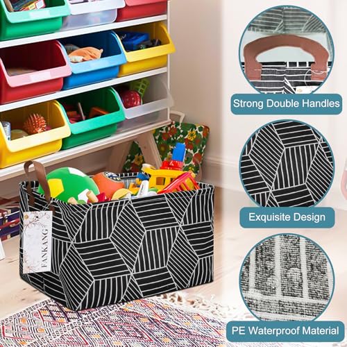 FANKANG Storage Basket,Nursery Hamper Canvas Laundry Basket Foldable with Waterproof PE Coating Storage, Office, Bedroom, Clothes,Toys (Rec-Black Cube) - color: FK-Rec-Black Cube