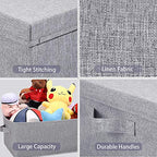 HOONEX Linen Foldable Storage Bins with Lids, 2 Pack, Storage Boxes with Carrying Handles and Sturdy Heavy Cardboard, 16.5" L x 11.8" W x 7.5" H for Shoes, Books, Clothes, Light Grey - color: Light Grey