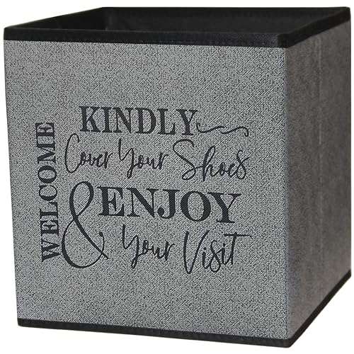 Shoe Cover Box - Welcome Guests to Please Cover Shoes. Indoor Foldable Storage Bin to Fill w/your Favorite Booties. For Homeowner, Real Estate Agent, Realtor Open House Supplies | 1 Grey & Black - color: Grey and Black, size: 1